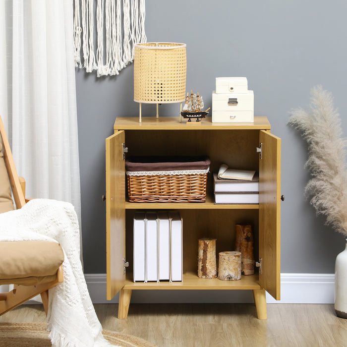 Vintage-Style Chevron Cabinet - Double Door Storage with Pine Wood Legs and Natural Wood Finish - Ideal for Retro Home Organization