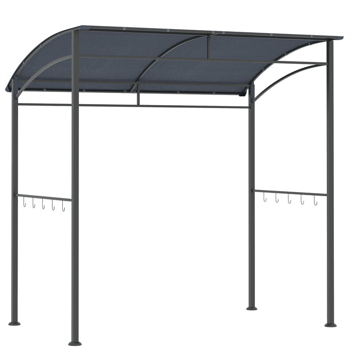 BBQ Grill Gazebo Canopy - 7ft Metal Frame Garden Tent with Hooks, Grey Outdoor Sun Shade - Perfect for Grilling and Outdoor Parties