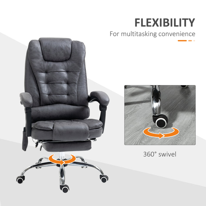 Ergonomic Executive Chair with Heated Vibration Massage - High Back Recliner with Adjustable Swivel, Footrest, 6 Pressure Points in Dark Grey - Ideal for Home Office Comfort and Stress Relief