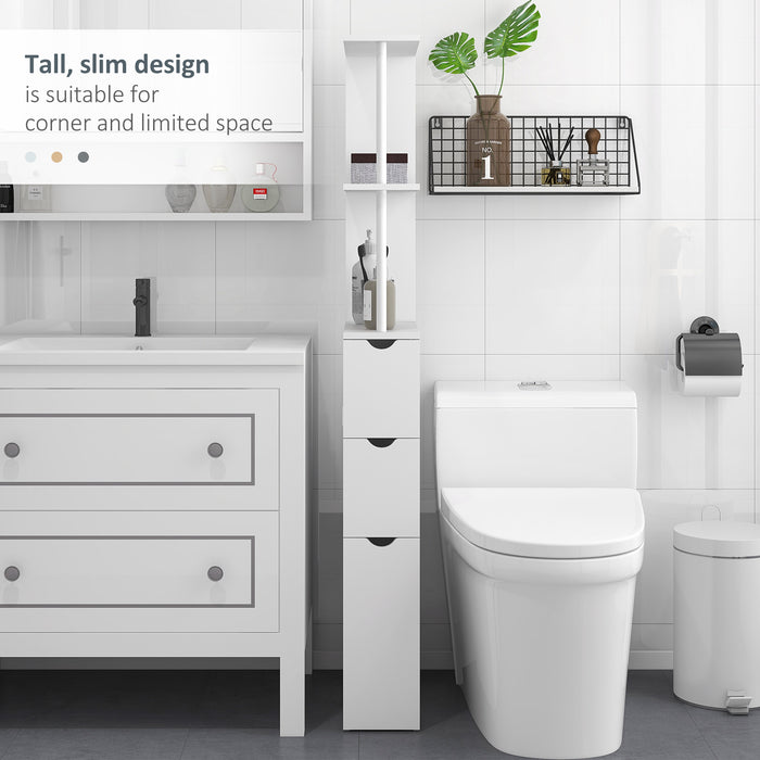 Slimline Bathroom Organizer with Drawers - Tall Cupboard with Double-Shelf Storage, Sleek White Finish - Space-Saving Solution for Small Bathrooms & Tight Spaces