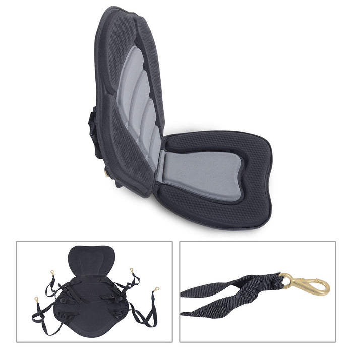 Detachable High Back Canoe/Kayak Seat - Black Comfortable Padded Chair for Paddling - Ideal for Long Kayaking Trips