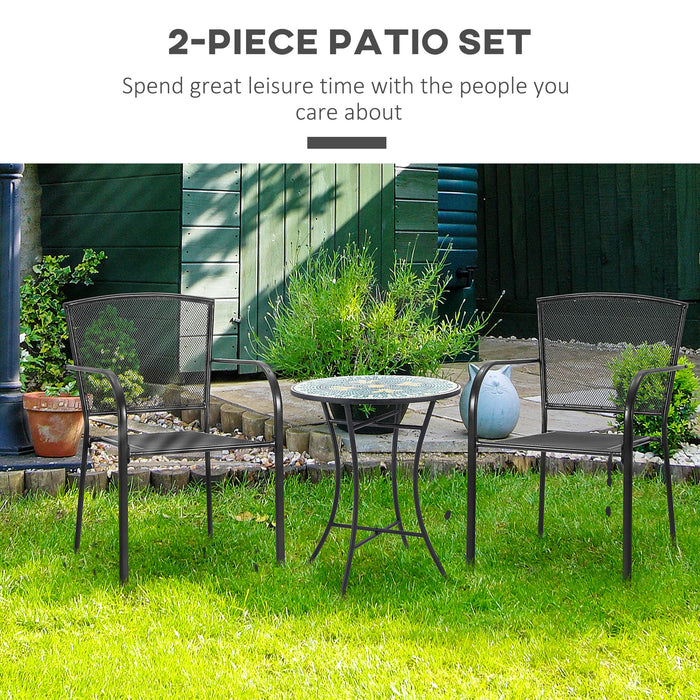 Metal Garden Dining Chair Duo - Set of 2 Stackable Patio Seating, Weather-Resistant Outdoor Chairs - Ideal for Porch, Park, and Lawn Gatherings in Grey