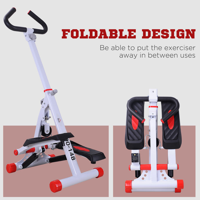 Foldable Cardio Stepper with Hand Grips - Steel Frame, Fitness and Workout Machine, Gym Exercise Gear with Spinning Feature - Ideal for Home Cardio and Muscle Toning Exercise, White/Red