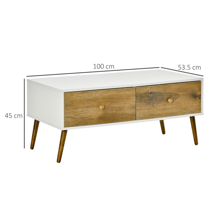 Natural Wood Coffee Table with 4 Storage Drawers - Elegant Multipurpose Centerpiece for Home & Office - Ideal for Living, Study & Reception Areas