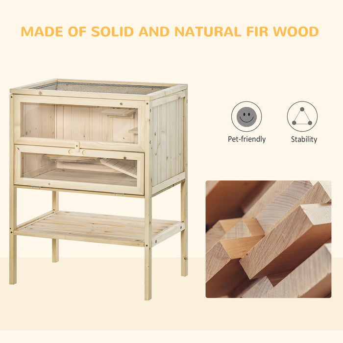 Wooden 3-Tier Hamster Home - Spacious Fir Wood Cage for Mice, Guinea Pigs & Small Rodents - 60x40x80cm Pet Habitat with Play Area