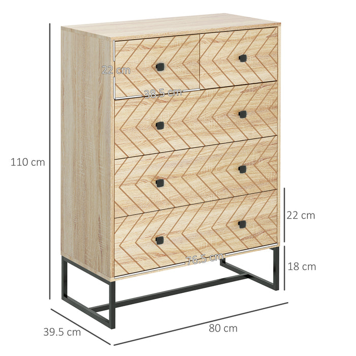 Unique Zig-Zag 5-Drawer Chest - Stylish Bedroom Sideboard with Black Metal Handles - Space-Saving Storage Solution with Anti-Tip Feature