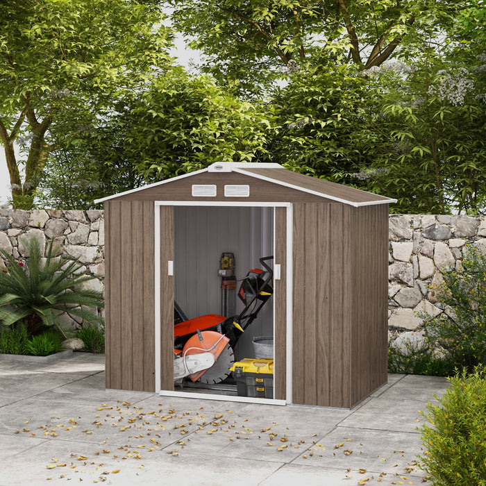 Metal Garden Storage Shed 7x4ft with Vents and Foundation - Weather-Resistant Outdoor Shed with Lockable Double Doors - Organizing Tools and Equipment