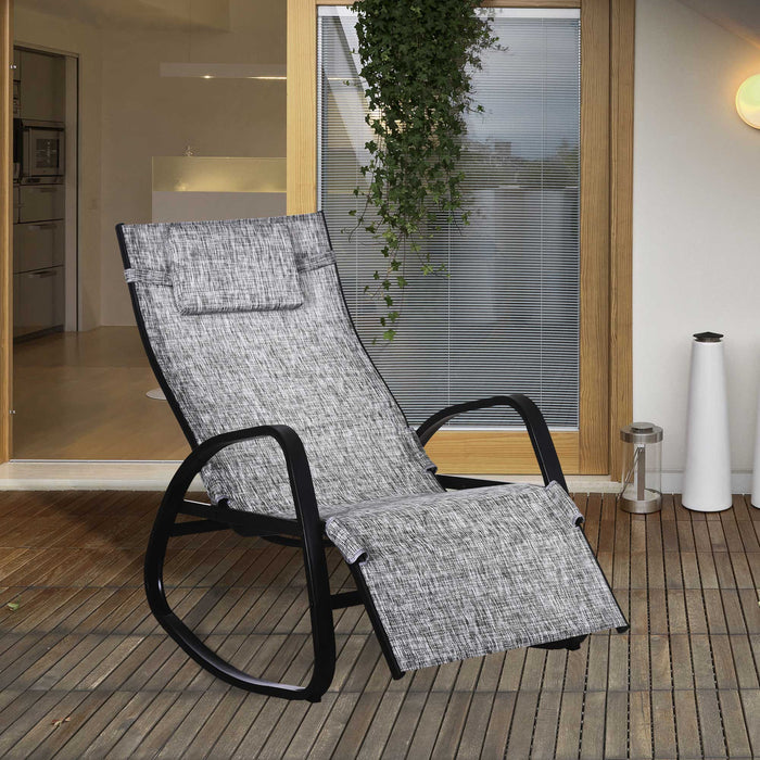 Zero Gravity Rocking Lounge Chair with Footrest and Pillow - Texteline Patio Recliner, Adjustable Outdoor Seat, Grey - Ideal for Garden Relaxation and Comfort