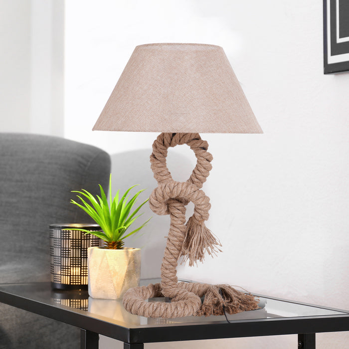 Nautical Twisted Rope Table Lamp - E27 Bedside Light for Bedroom & Living Room - Essential Beige Glow for Home Ambiance