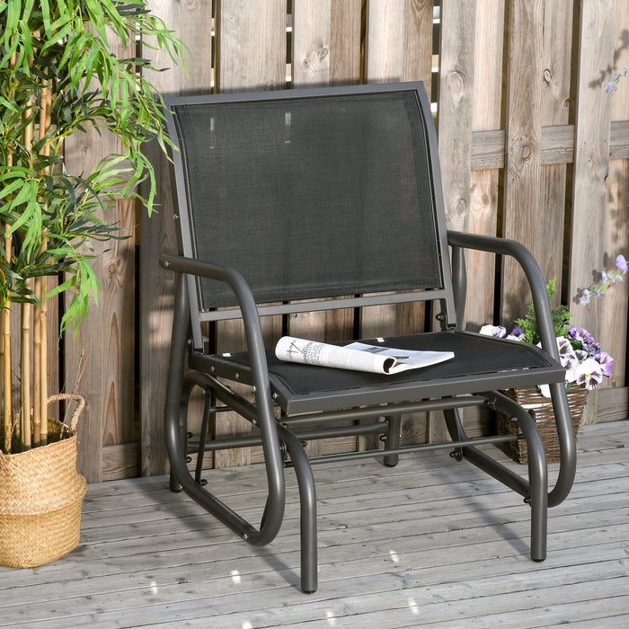 Outdoor Glider Bench - Mesh Seating with Curved Back and Armrests, Sturdy Steel Frame - Comfortable Garden Lounger, Dark Grey and Black