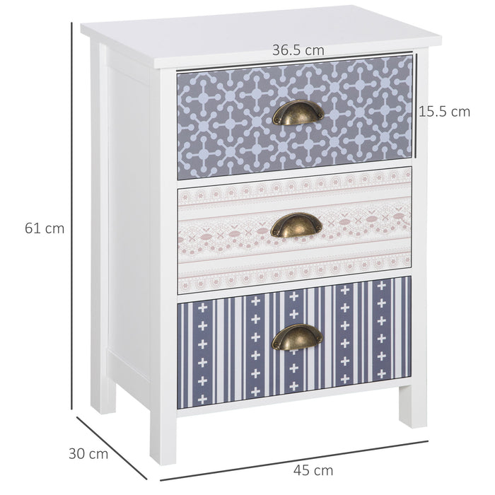 Set of 2 Purple Bedside Tables - Shabby Chic Nightstands with 3 Drawers and Metal Handles - Stylish Sofa Side Tables for Bedroom and Living Room