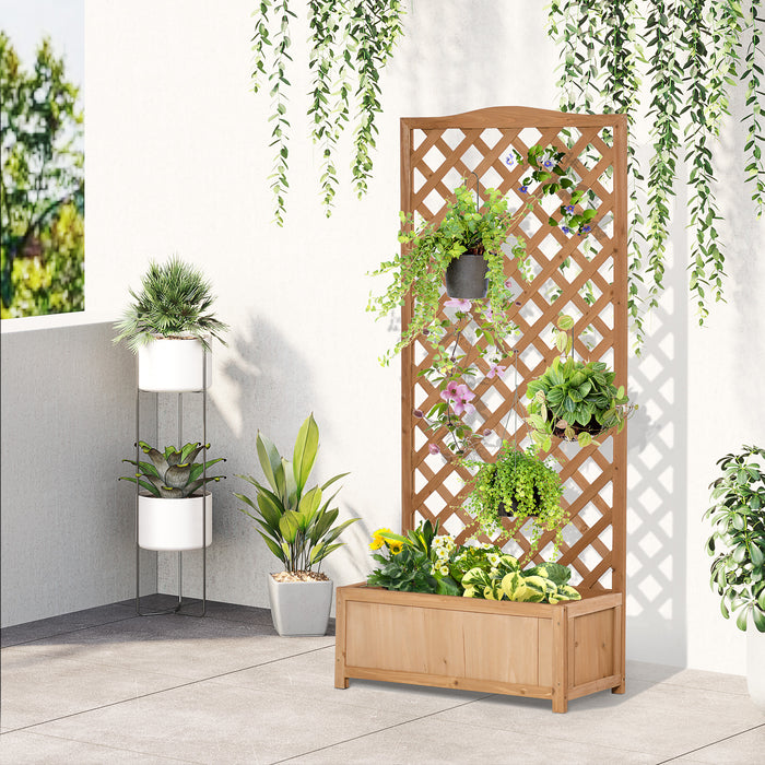 Garden Planter with Trellis - Free-Standing Wooden Raised Flower Bed with Lattice for Climbing Plants, 76x36x170 cm, Brown - Ideal for Patio, Balcony, or Yard Gardening