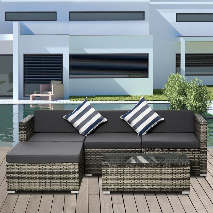 4-Seater Rattan Outdoor Furniture Set - PE Rattan Sectional Sofa with Cushions, Pillows & Glass Top Coffee Table - Perfect for Patio & Garden Conversations