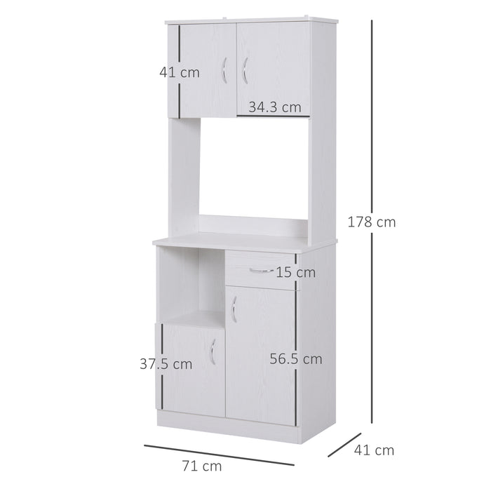 Kitchen Storage Cupboard with Doors - Cabinet Shelves, Drawer, Open Countertop Design in White - Ideal for Living Room and Entryway Organization