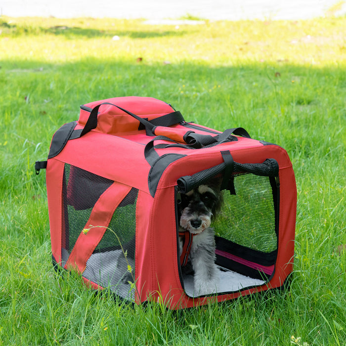 Portable Pet Carrier - Folding Dog and Cat Travel Bag with Durable PVC Oxford Fabric, Small Size 60x42x42 cm - Ideal for Miniature Dogs and Small Cats, Vibrant Red Color