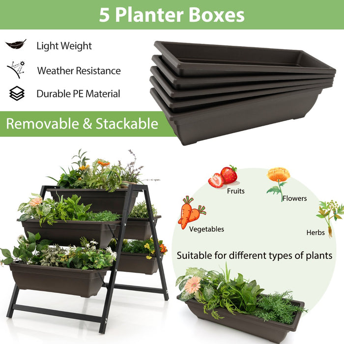 Gardenize - 3-Tier Vertical Raised Garden Bed with 5 Plant Boxes - Perfect for Urban Balcony Gardening