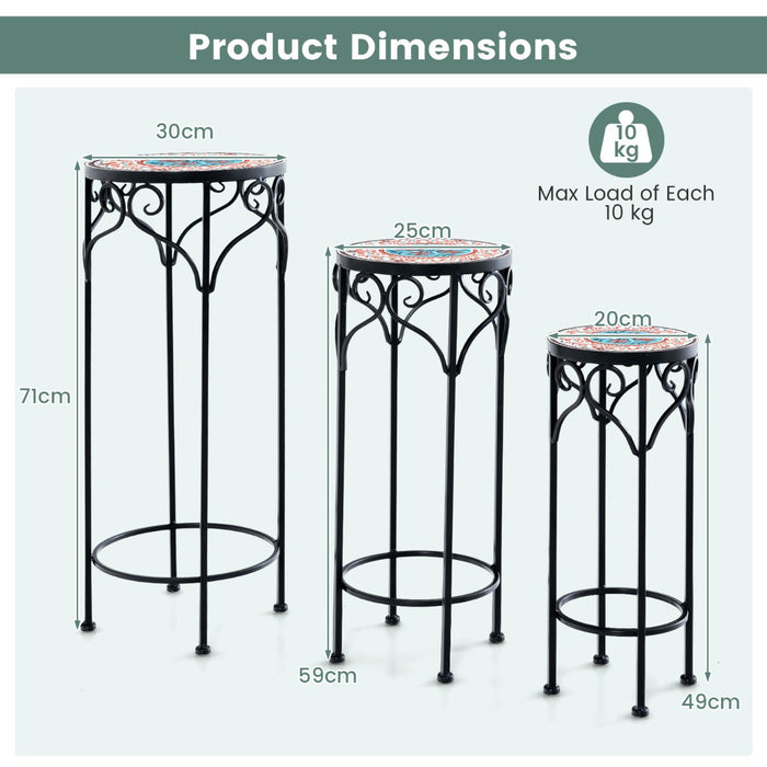 Metal Plant Stand Set of 3 - Ceramic Top Indoor/Outdoor Display Stands - Ideal for Garden Enthusiasts and Indoor Plant Lovers