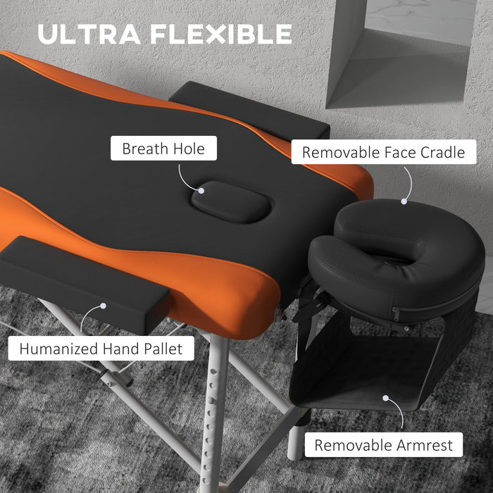 Foldable Massage Table - Professional Salon & SPA Facial Couch Bed, Black and Orange - Ideal for Therapists and Beauty Treatments