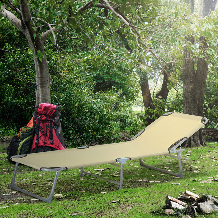 Adjustable Portable Lounger in Oxford Cloth - Beige Comfortable Reclining Chair - Ideal for Camping and Beach Relaxation