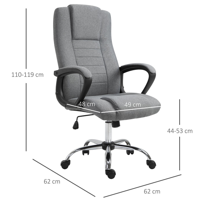 Ergonomic High-Back Swivel Chair - Adjustable Height, Tilt Function, Linen Upholstery in Deep Grey - Ideal for Office Comfort and Style