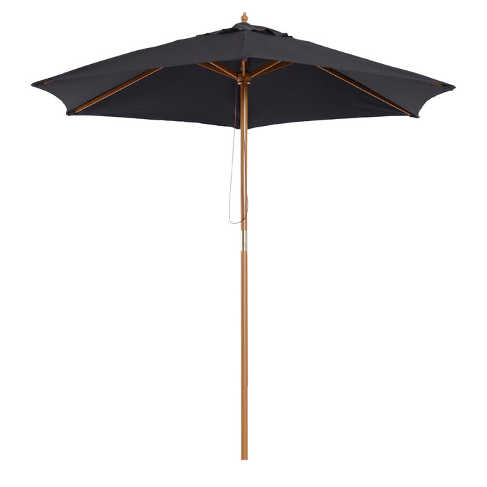 Wooden Garden Patio Umbrella 2.5m - Weather-Resistant Outdoor Parasol in Elegant Black - Ideal Sunshade for Backyard Comfort & UV Protection