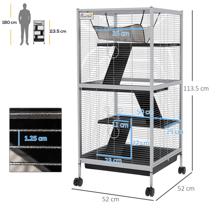 Pet Play House Cage for Small Animals - Wheeled Design with Multiple Platforms, Light Grey - Ideal for Active Pets Needing Space & Mobility