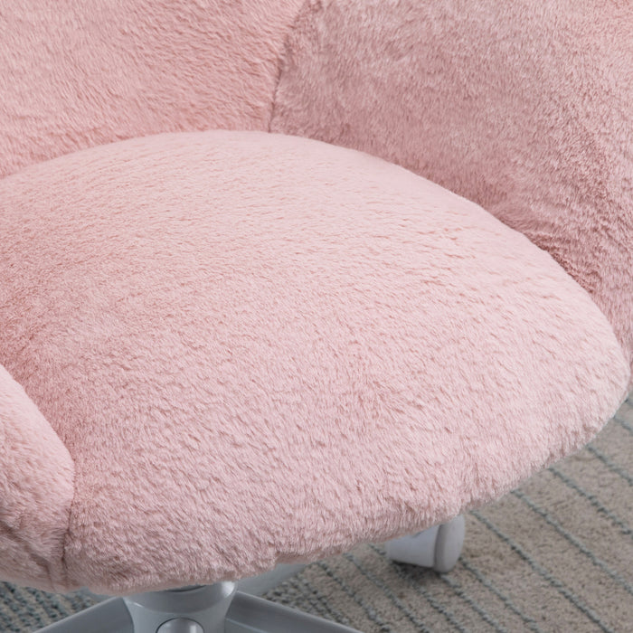 Ergonomic Fluffy Pink Chair with Armrests - Home Office Comfort Swivel Chair with Backrest - Ideal for Bedroom and Living Room Use