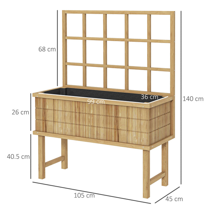 Elevated Wooden Garden Bed with Trellis - Planter for Climbing Plants, Built-In Drainage & Liner Included - Ideal for Outdoor Gardening and Vine Support