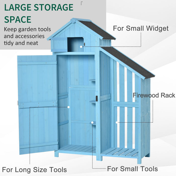 Wooden Firewood Storage Shed - Waterproof Garden Tool Organizer with Asphalt Roof and Lockable Door - Perfect for Outdoor Equipment and Lumber Keeping, 180x130x55 cm