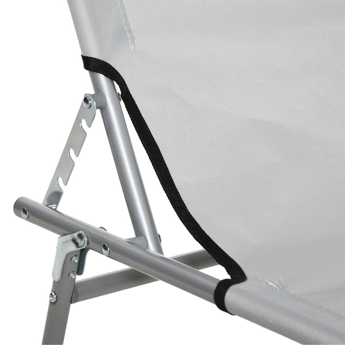 Foldable Sun Lounger Set with Canopy - Adjustable Backrest and Mesh Fabric, Light Grey - Perfect for Poolside Relaxation or Beach Comfort