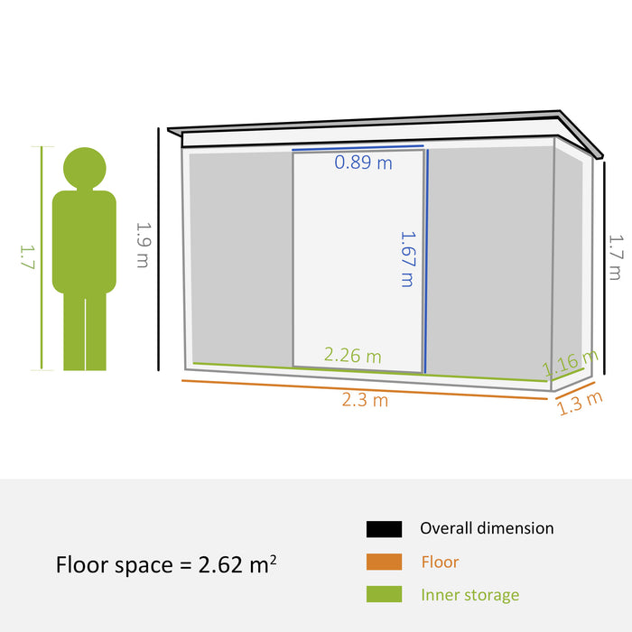 Garden Storage Shed with Sliding Door - 7.6x4.3ft Dark Grey Outdoor Shed with Ventilation Window and Sloped Roof - Secure Tool Storage for Gardeners