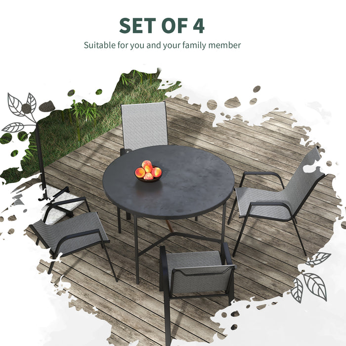 Outdoor Rattan Chair Ensemble - Set of 4 Stackable Chairs with Armrests & Backrest in Grey - Ideal for Patio & Garden Seating