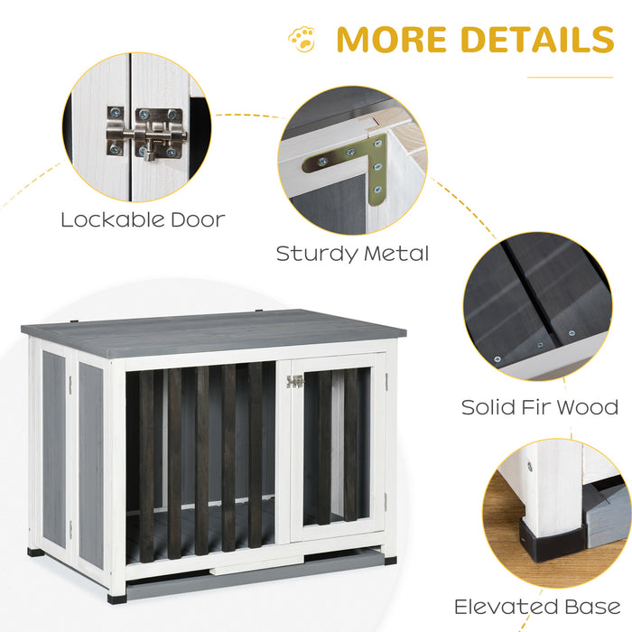 Foldable Wooden Dog Crate by EcoFur - Medium & Small Pet Kennel Cage with End Table Design & Removable Tray - Multi-Functional Grey Home Pet Solution for Dog Owners