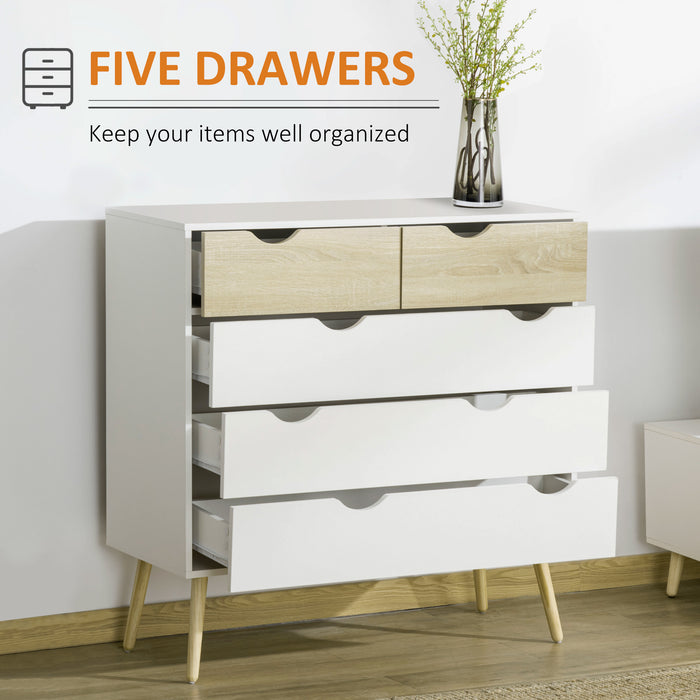 5-Drawer Chest - Bedroom & Living Room Storage Dresser - Elegant Side Cabinet Organizer for Home Organization