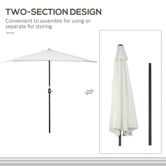 Balcony Half Parasol with 5 Steel Ribs - 2.7m Cream White Outdoor Garden Umbrella - Ideal for Small Spaces & Patios