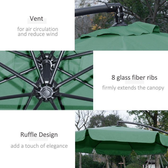 Garden Parasol Cantilever Umbrella 2.7m - Outdoor Hanging Sun Shade with Crank Handle, Cross Base - Ideal for Patio Relaxation and Protection from Sun