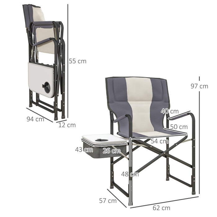 Aluminium Directors Chair - Portable Folding Chair with Side Table, Cup Holder & Cooler Bag for Campers - Outdoor Seating Solution with Storage for Adults