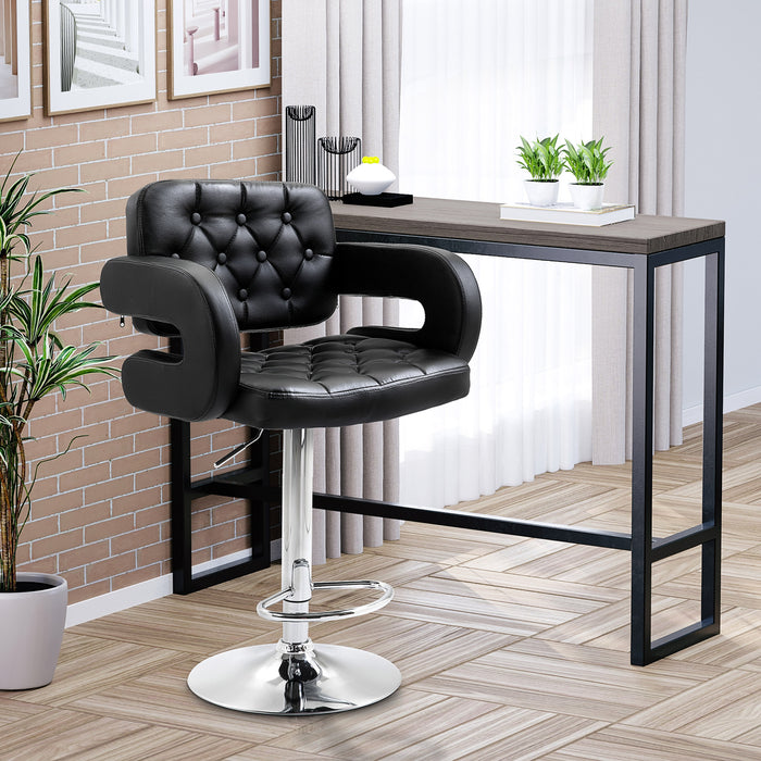 PU Leather Swivel Bar Stool - Height Adjustable with Back, Armrest, and Footrest - Elegant Seating for Kitchen and Bar Areas