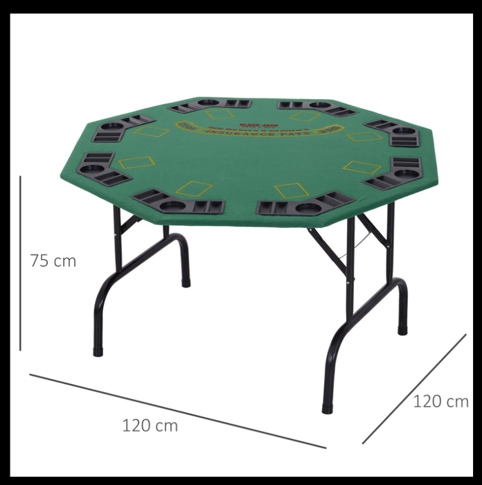 8-Player Folding Poker Table - Octagon Felt Top with Cup Holders and Steel Base - Ideal for Blackjack, Casino Games and Family Game Nights