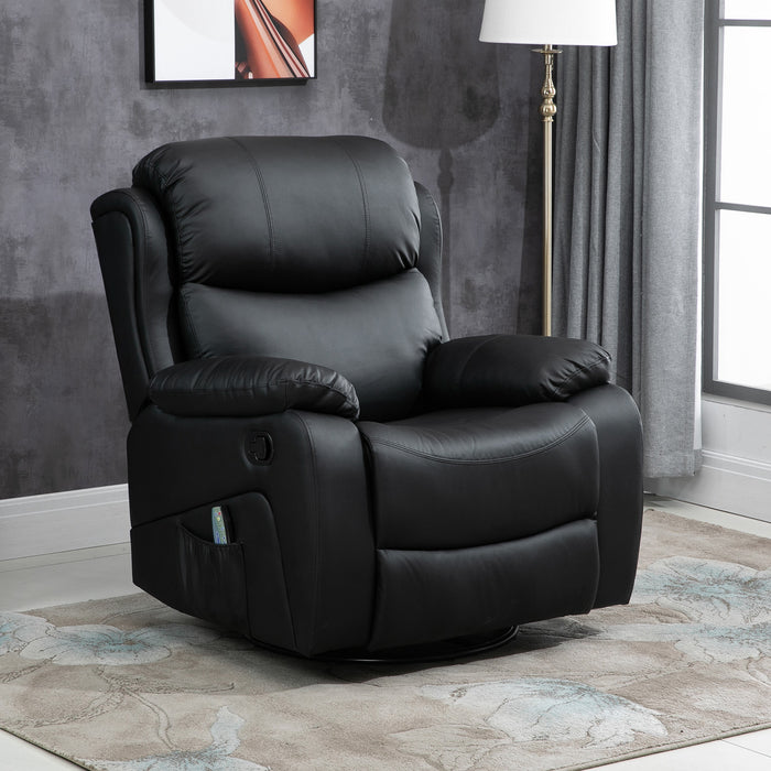 PU Leather Massage Recliner Chair with Heating - 8-Point Vibrating Massage, Swivel Base, Built-in Footrest, and Remote Control - Comfortable Lounge Chair for Relaxation and Stress Relief