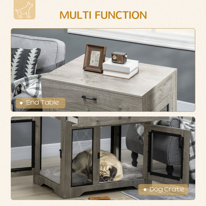 Indoor Dog Crate Cabinet with Comfort Cushion - Dual-Entrance Pet Kennel and Side Table with Storage Drawer for Medium Dogs - Stylish Home Accessory for Pet Owners