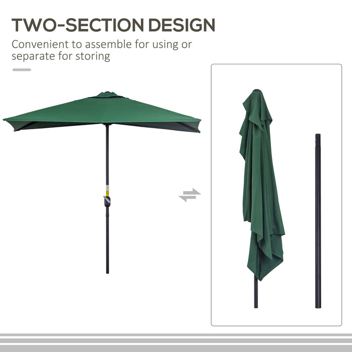 Balcony Semi Round Umbrella with Crank Handle, 2.3m - UV-Protected, Wind-Resistant Half Parasol in Green - Ideal for Small Outdoor Spaces & Patios (Base Not Included)