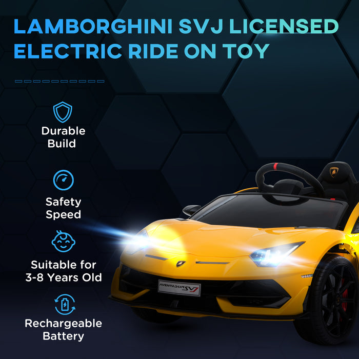 Lamborghini Aventador Ride On Car - 12V Battery-Powered Electric Sports Racing Toy for Kids with Parental Remote Control and Lights - Fun Driving Experience for Children