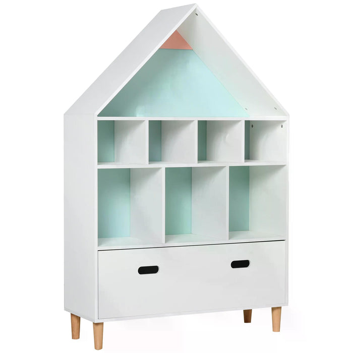 Kids Bookshelf and Storage Chest - Drawer Cubes and Display Stand for Toy Organization - Ideal for Baby Room, 82x30x126cm, White