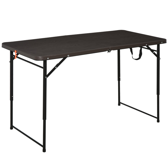 Portable 4ft Folding Metal Picnic Table in Black/Brown - Weather-Resistant Outdoor Camping Dining Solution - Ideal for Picnics, BBQs, and Family Gatherings