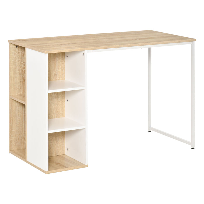 Oak Tone Home Office Desk - Computer Workstation with Storage Shelves and Study Writing Table - Ideal for Remote Work and Academic Tasks