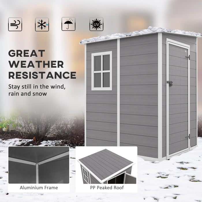 Garden Storage Shed 4x5 ft - Lean-to Design with Lockable Door, Window, Ventilation, and Durable Plastic Roof - Space-Saving Outdoor Solution for Tools and Equipment