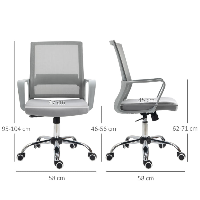 Breathable Mesh Ergonomic Office Chair with Adjustable Height - Desk Chair with Armrests and 360° Swivel Castor Wheels, Grey - Ideal for Comfortable and Productive Workdays