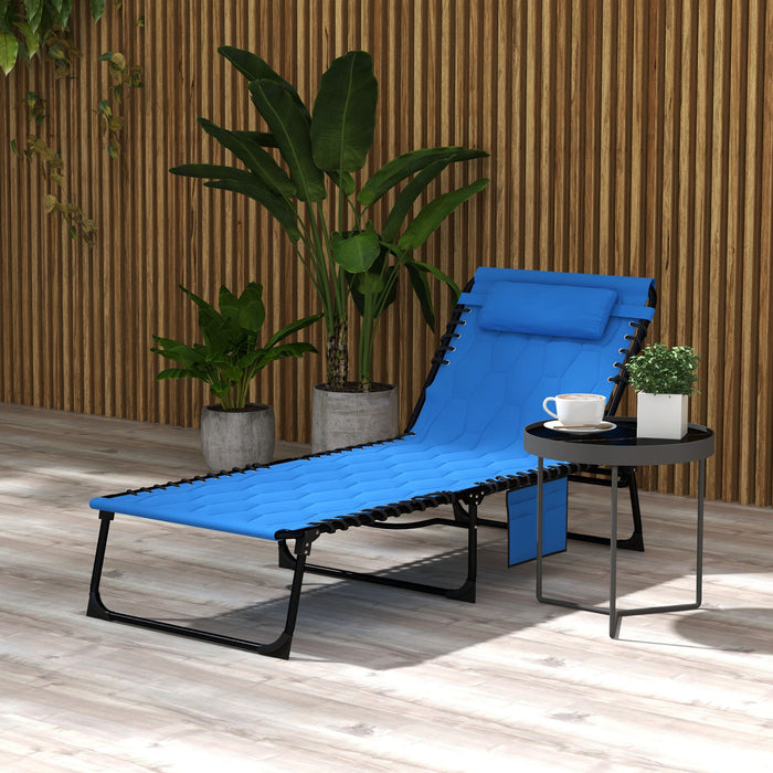 Foldable Outdoor Sun Lounger with 5-Position Backrest - Padded Tanning Chair with Convenience Side Pocket - Ideal for Patio Relaxation and Sunbathing