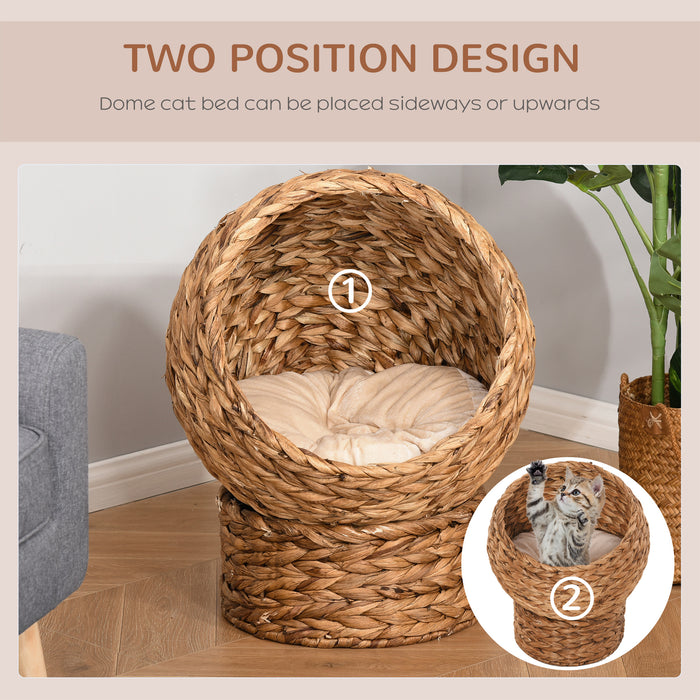 Raised Rattan Wicker Cat Bed - 42x33x52cm Basket with Soft Washable Cushion - Stylish and Comfy Napping Spot for Cats